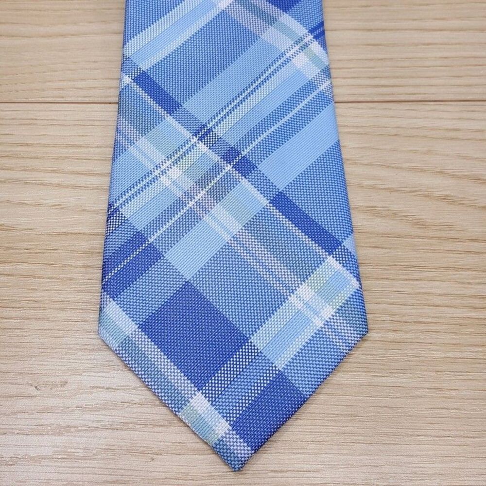 CLUB ROOM Mens Neck Tie Blue Plaid Check Modern Classic Necktie